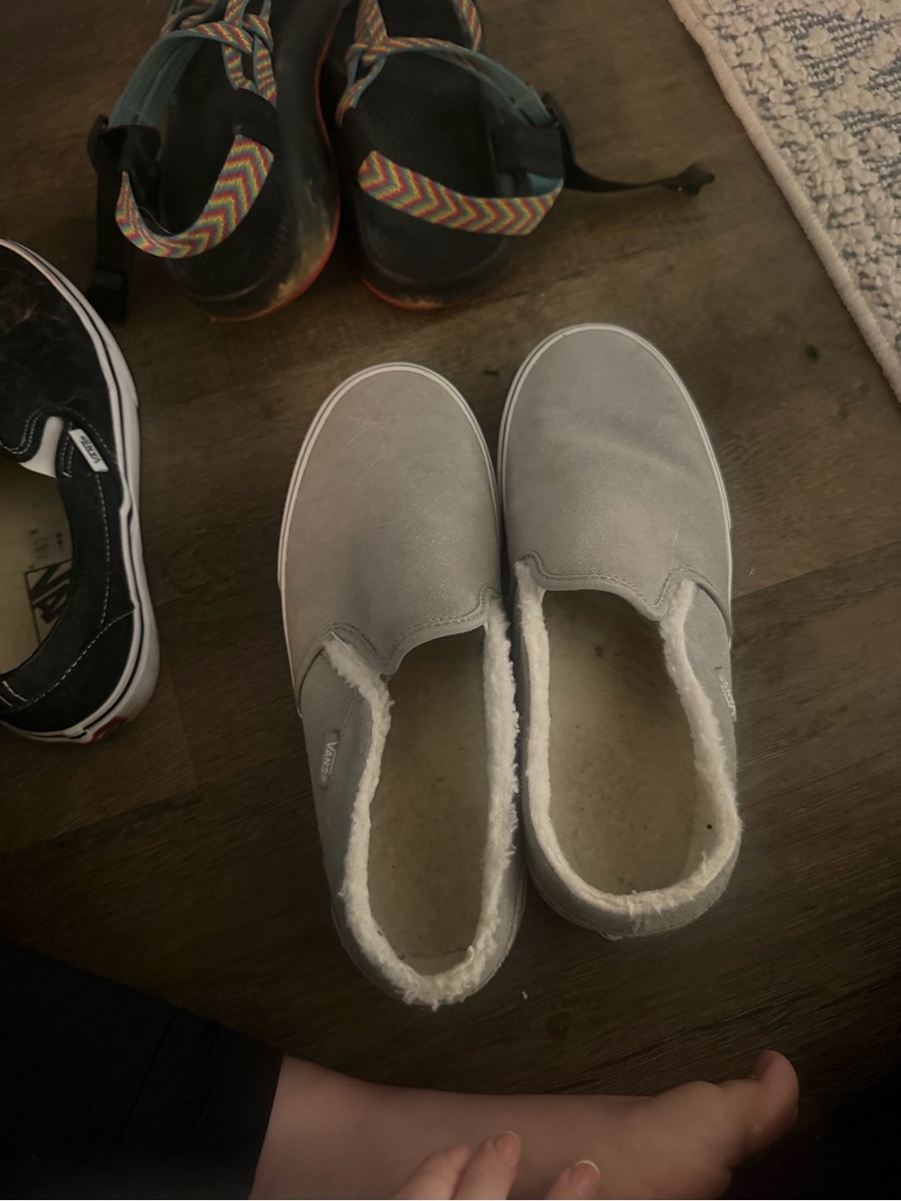 Vans Slip-On Shoes in Light Gray with Faux Sherpa Lining